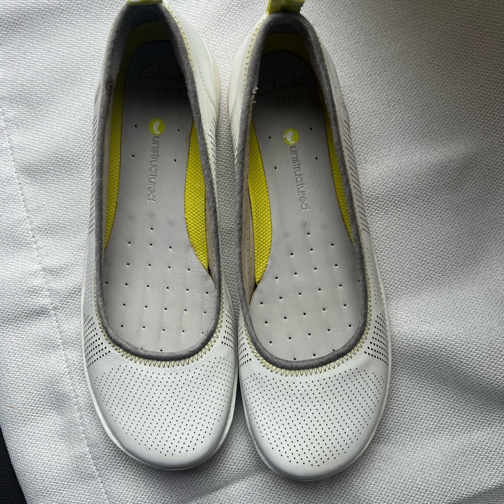 Clarks White and Yellow Flats with Comfort and Style